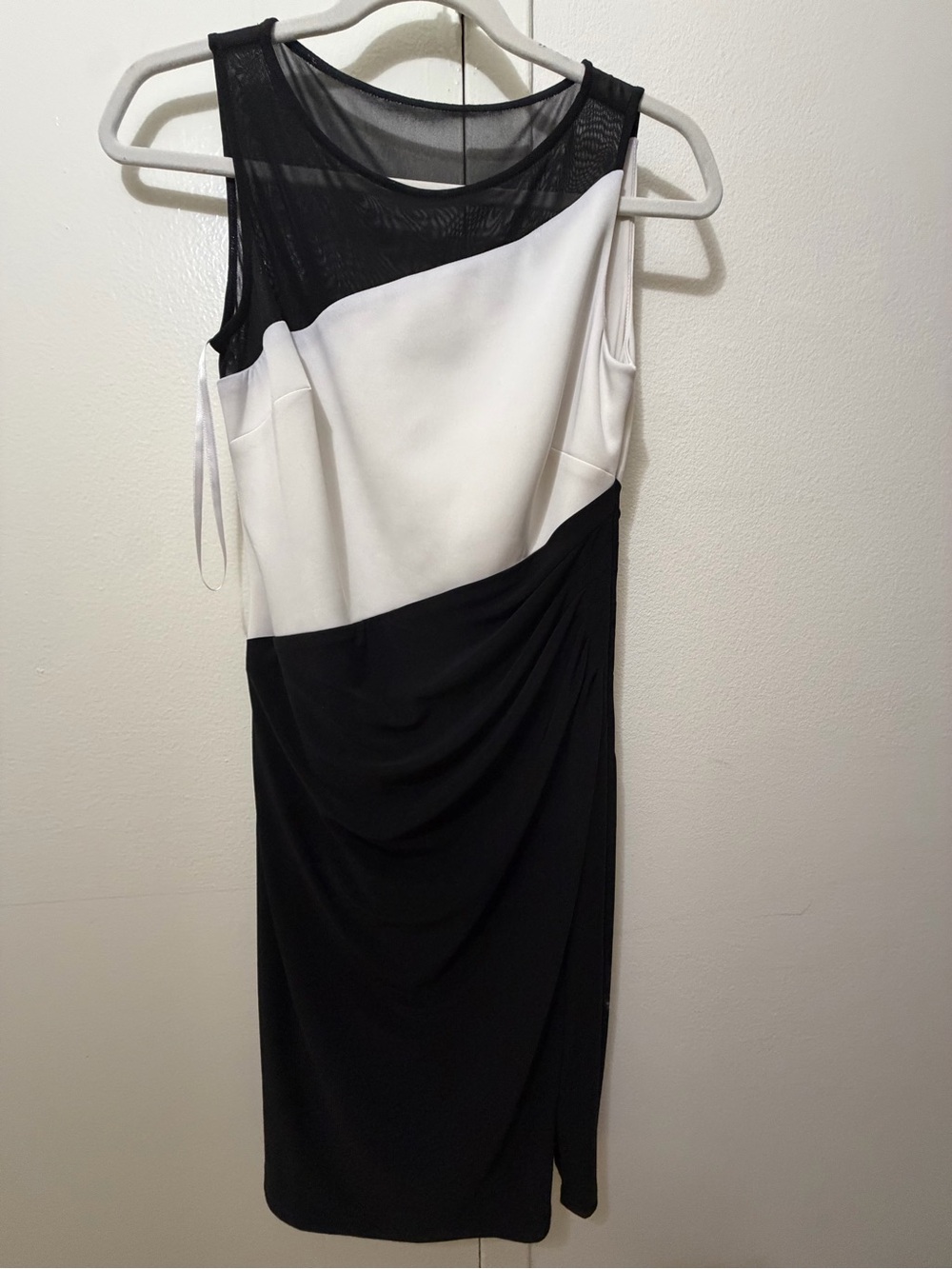 Ralph Lauren Black & White Mesh Yoke Midi Dress